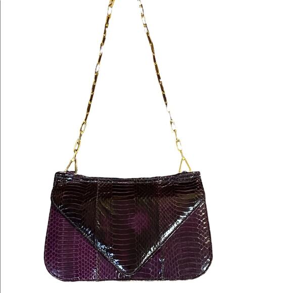 Vintage J.Renee Purple Genuine Snakeskin Handbag with Gold Chain Strap - Picture 1 of 4